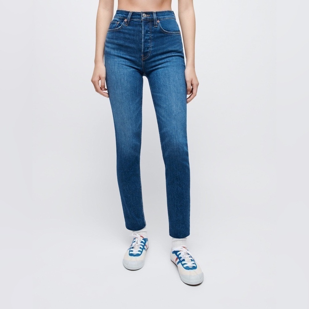 RE/DONE 70s Mid Rise Stove Pipe Jeans in Royal Fade size 27